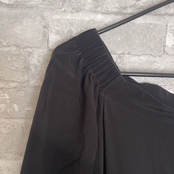 Theory Silk Jumpsuit Puff Sleeve Wide Leg Off The Shoulder Charcoal Women's Sz 4 - Picture 4 of 11